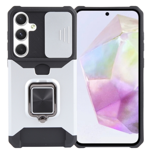 

For Samsung Galaxy A35 Camera Shield Card Slot PC+TPU Phone Case(Silver)