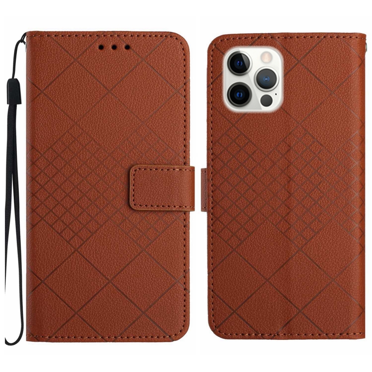 

For iPhone 15 Pro Max Rhombic Grid Texture Leather Phone Case(Brown)