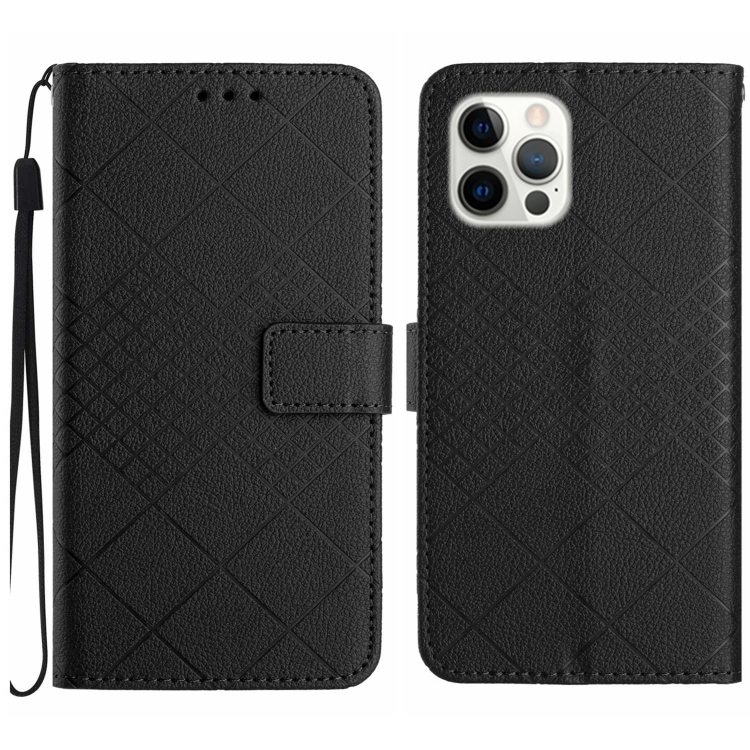 

For iPhone 15 Pro Max Rhombic Grid Texture Leather Phone Case(Black)