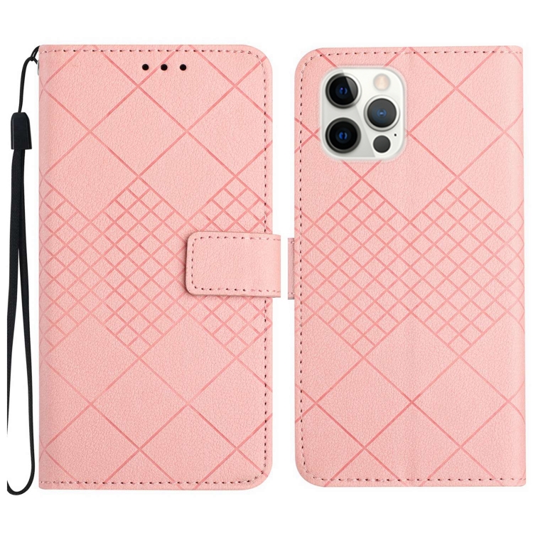

For iPhone 15 Pro Rhombic Grid Texture Leather Phone Case(Pink)