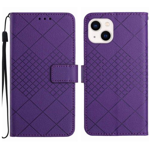 

For iPhone 15 Rhombic Grid Texture Leather Phone Case(Purple)