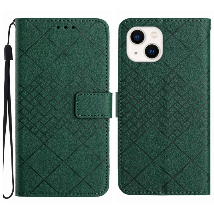 

For iPhone 14 Plus Rhombic Grid Texture Leather Phone Case(Green)
