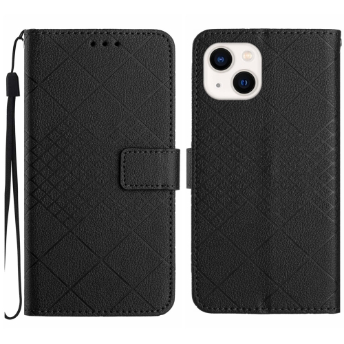 

For iPhone 14 Rhombic Grid Texture Leather Phone Case(Black)