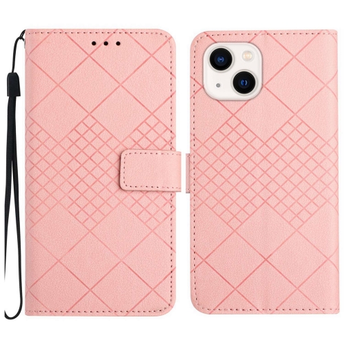 

For iPhone 14 Rhombic Grid Texture Leather Phone Case(Pink)