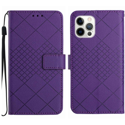 

For iPhone 14 Pro Max Rhombic Grid Texture Leather Phone Case(Purple)