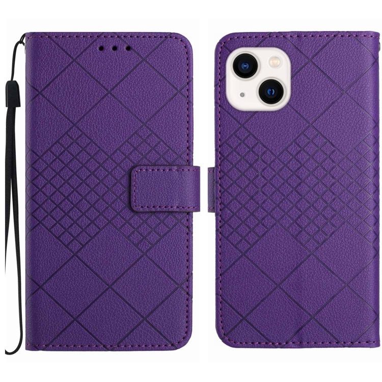 

For iPhone 13 Rhombic Grid Texture Leather Phone Case(Purple)