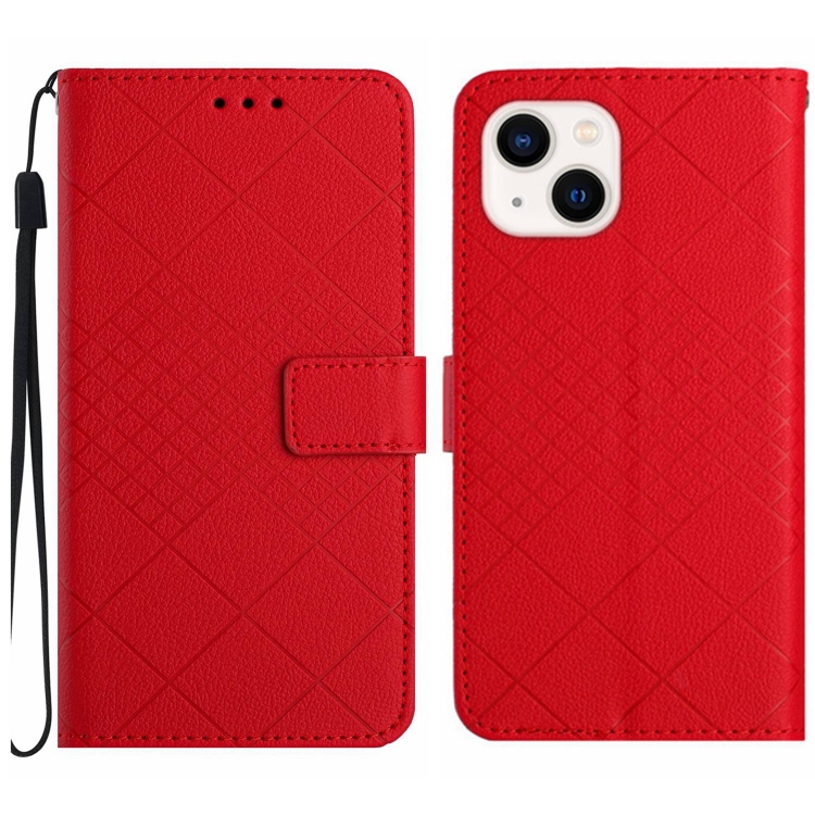 

For iPhone 13 Rhombic Grid Texture Leather Phone Case(Red)