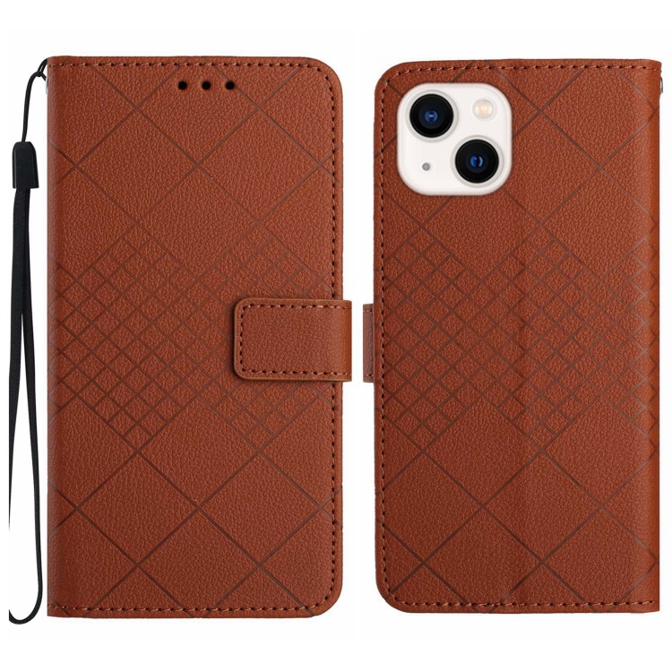 

For iPhone 13 Rhombic Grid Texture Leather Phone Case(Brown)