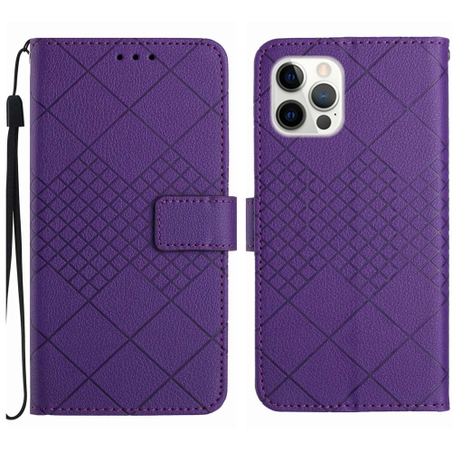 

For iPhone 13 Pro Max Rhombic Grid Texture Leather Phone Case(Purple)