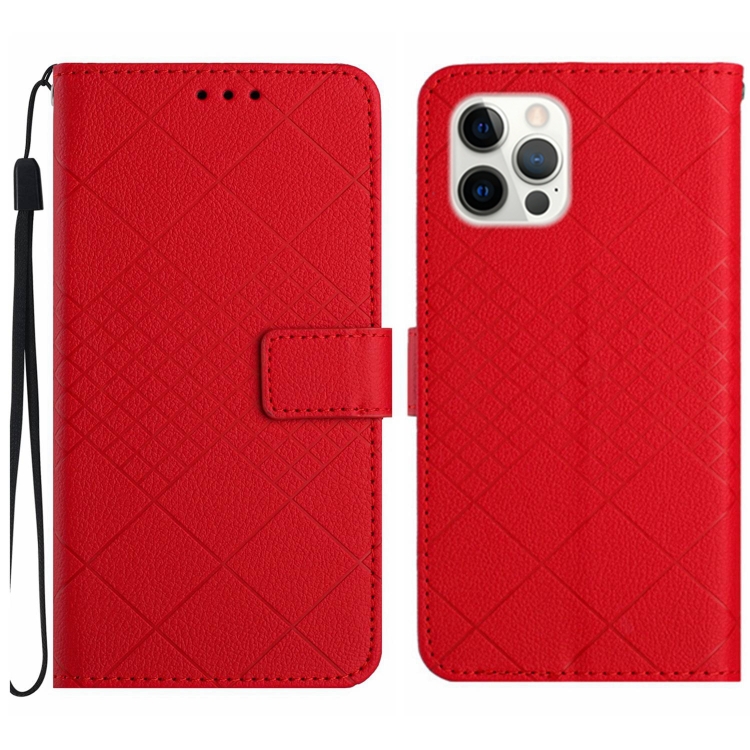 

For iPhone 13 Pro Max Rhombic Grid Texture Leather Phone Case(Red)