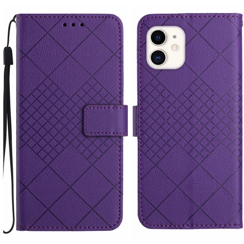 

For iPhone 12 / 12 Pro Rhombic Grid Texture Leather Phone Case(Purple)