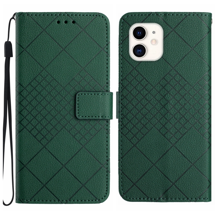 

For iPhone 12 / 12 Pro Rhombic Grid Texture Leather Phone Case(Green)