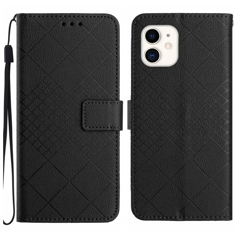 

For iPhone 12 / 12 Pro Rhombic Grid Texture Leather Phone Case(Black)