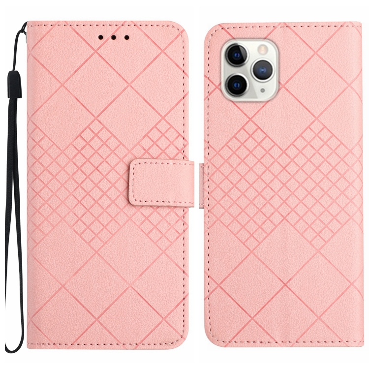 

For iPhone 11 Pro Max Rhombic Grid Texture Leather Phone Case(Pink)