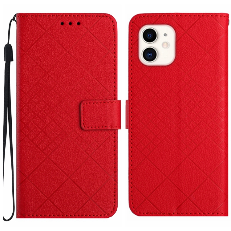 

For iPhone 11 Rhombic Grid Texture Leather Phone Case(Red)