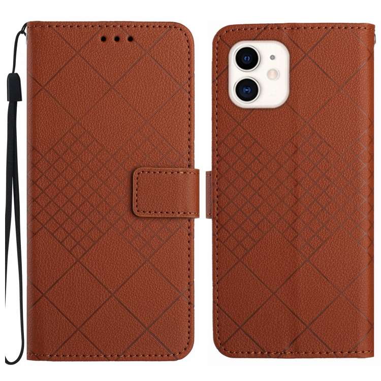

For iPhone 11 Rhombic Grid Texture Leather Phone Case(Brown)