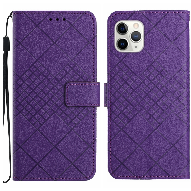 

For iPhone 11 Pro Rhombic Grid Texture Leather Phone Case(Purple)