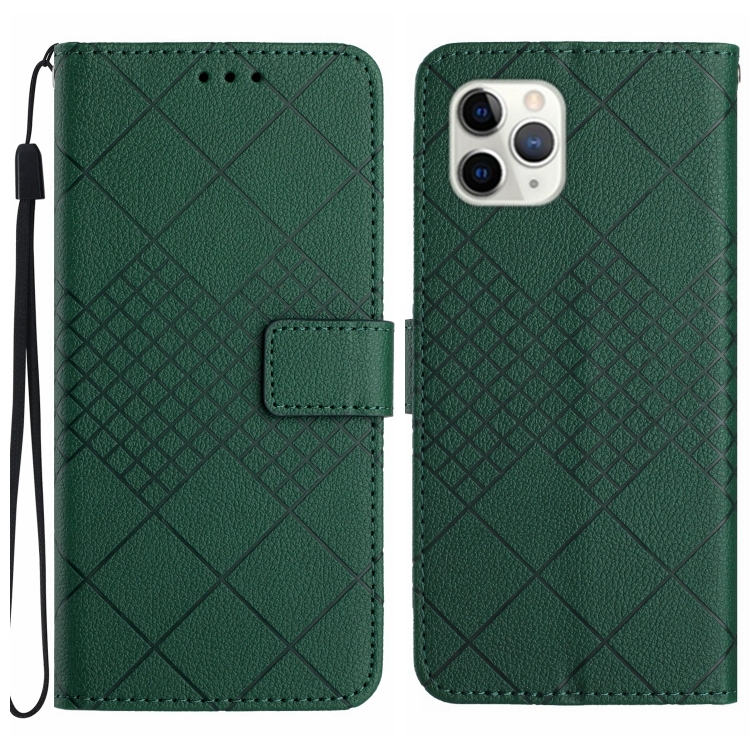 

For iPhone 11 Pro Rhombic Grid Texture Leather Phone Case(Green)
