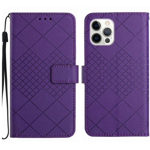 

For iPhone 16 Pro Max Rhombic Grid Texture Leather Phone Case(Purple)