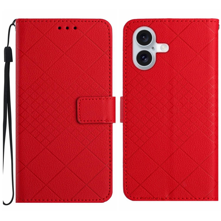 

For iPhone 16 Plus Rhombic Grid Texture Leather Phone Case(Red)