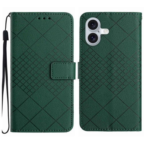 

For iPhone 16 Rhombic Grid Texture Leather Phone Case(Green)