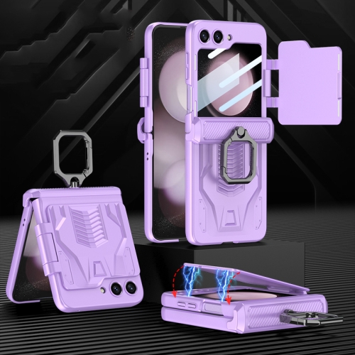 

For Samsung Galaxy Z Flip5 GKK Integrated Sliding Camshield Magnetic Armor Flip Phone Case with Ring Holder(Purple)