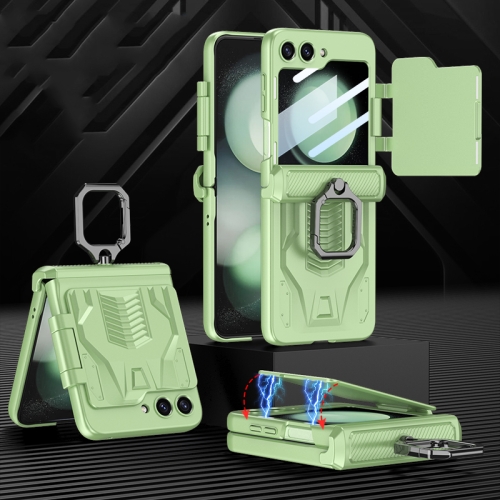

For Samsung Galaxy Z Flip5 GKK Integrated Sliding Camshield Magnetic Armor Flip Phone Case with Ring Holder(Forest Green)