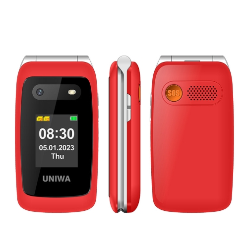 UNIWA V202T 4G Flip Style Phone, 2.4 inch Unisoc T107 Cat.1, SOS, FM, Dual SIM Cards, 21 Keys(Red) 