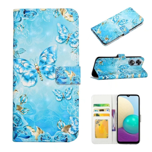 

For OPPO A17 Oil Embossed 3D Drawing Leather Phone Case(Blue Butterflies)