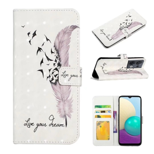 

For OPPO Reno8 Pro Oil Embossed 3D Drawing Leather Phone Case(Feather)
