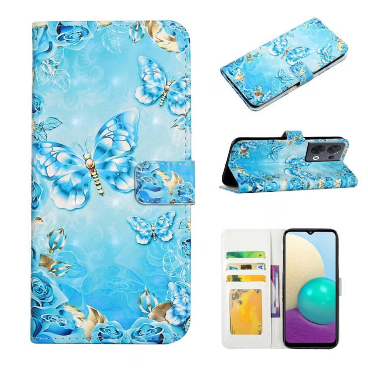

For OPPO Reno8 Oil Embossed 3D Drawing Leather Phone Case(Blue Butterflies)