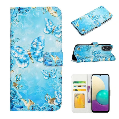 

For OPPO A38 Oil Embossed 3D Drawing Leather Phone Case(Blue Butterflies)