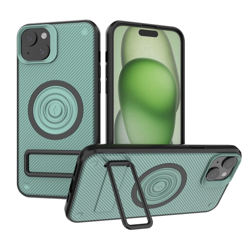 

For iPhone 14 Plus Carbon Fiber Texture PC + TPU Phone Case with Metal Holder(Green)