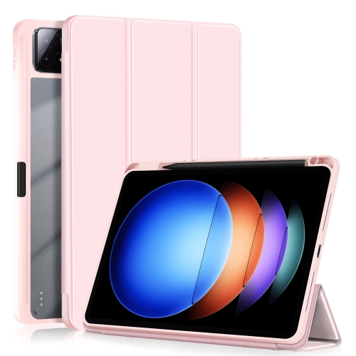 For Xiaomi Pad 6S Pro 12.4 Acrylic 3-Fold Solid Color Smart Leather Tablet Case(Pink)