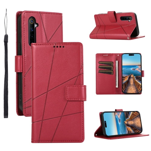 

For Realme 6 / 6s PU Genuine Leather Texture Embossed Line Phone Case(Red)