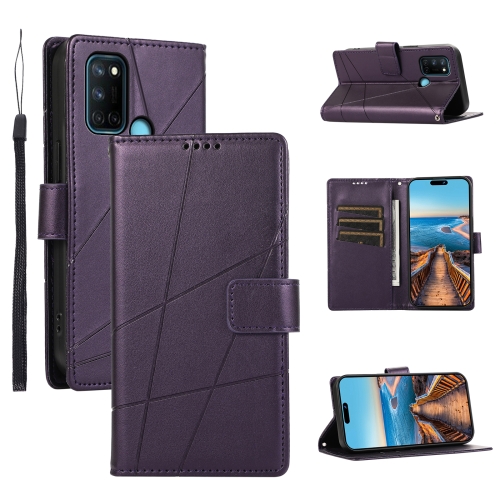 

For Realme 7i / C17 PU Genuine Leather Texture Embossed Line Phone Case(Purple)