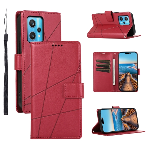 

For Realme 9 Pro PU Genuine Leather Texture Embossed Line Phone Case(Red)