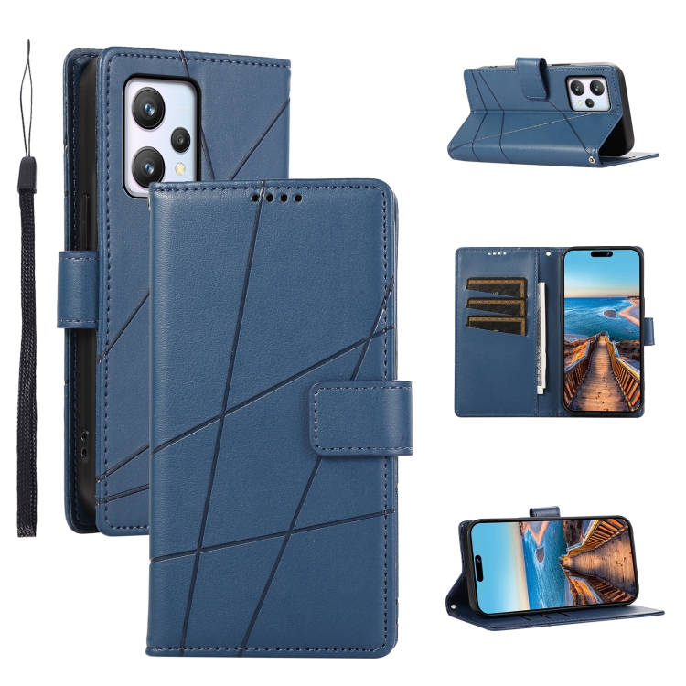 

For Realme 9 4G PU Genuine Leather Texture Embossed Line Phone Case(Blue)