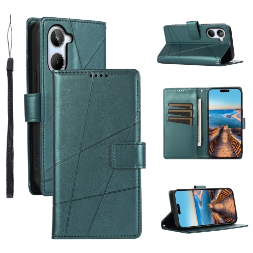 

For Realme 10 4G PU Genuine Leather Texture Embossed Line Phone Case(Green)