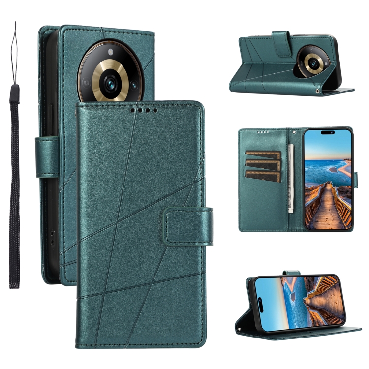 

For Realme 11 Pro PU Genuine Leather Texture Embossed Line Phone Case(Green)