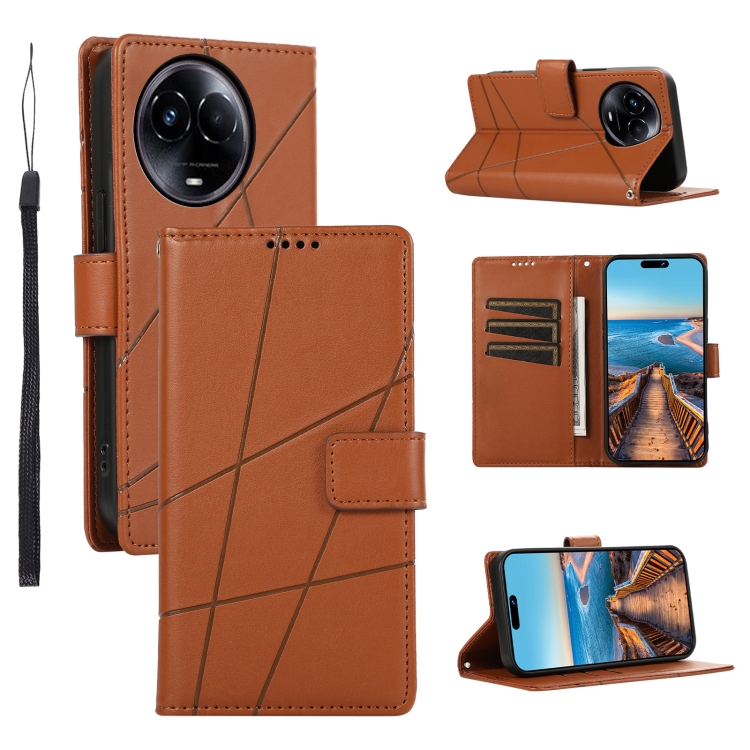 

For Realme 11 5G PU Genuine Leather Texture Embossed Line Phone Case(Brown)