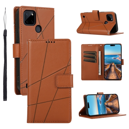

For Realme C21Y PU Genuine Leather Texture Embossed Line Phone Case(Brown)