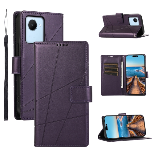 

For Realme C30 PU Genuine Leather Texture Embossed Line Phone Case(Purple)