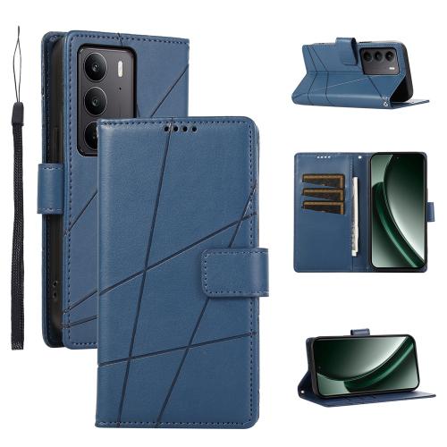 

For Realme C75 / Realme 14x PU Genuine Leather Texture Embossed Line Phone Case(Blue)