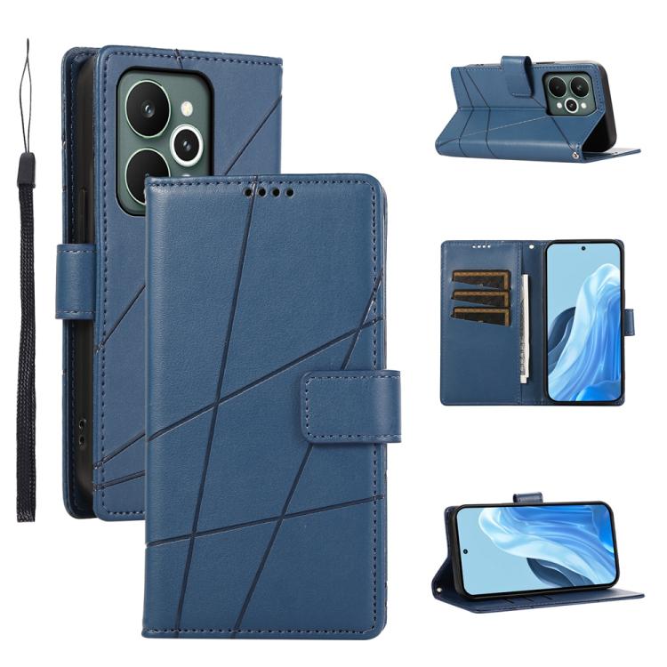 

For Realme 15 5G / Realme 15 Pro 5G PU Genuine Leather Texture Embossed Line Phone Case(Blue)