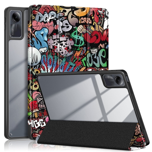 

For Xiaomi Redmi Pad SE Acrylic 3-Fold Painted Smart Leather Tablet Case(Graffiti)