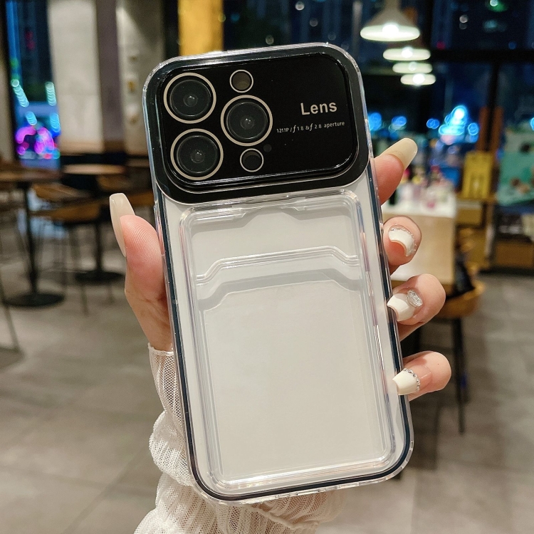 

For iPhone 15 Pro Large Window PC Hybrid TPU Phone Case with Card Slot(Black)