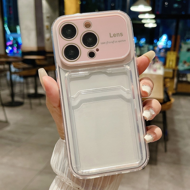 

For iPhone 15 Pro Large Window PC Hybrid TPU Phone Case with Card Slot(Pink)