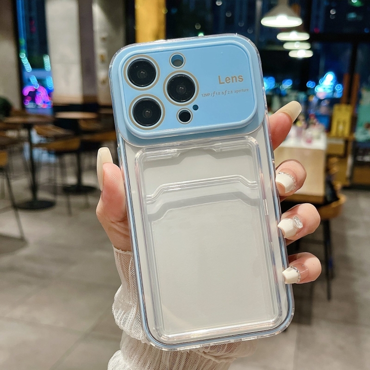 

For iPhone 15 Pro Large Window PC Hybrid TPU Phone Case with Card Slot(Blue)