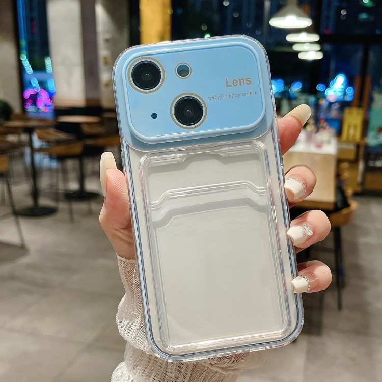 

For iPhone 15 Large Window PC Hybrid TPU Phone Case with Card Slot(Blue)